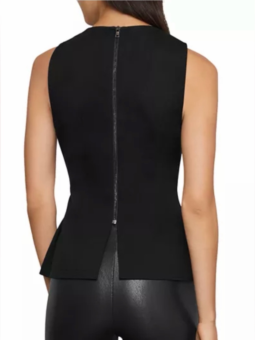NWT BCBGMAXAZRIA Faux Leather & Ponte Peplum Top Sleeveless - Picture 3 of 12